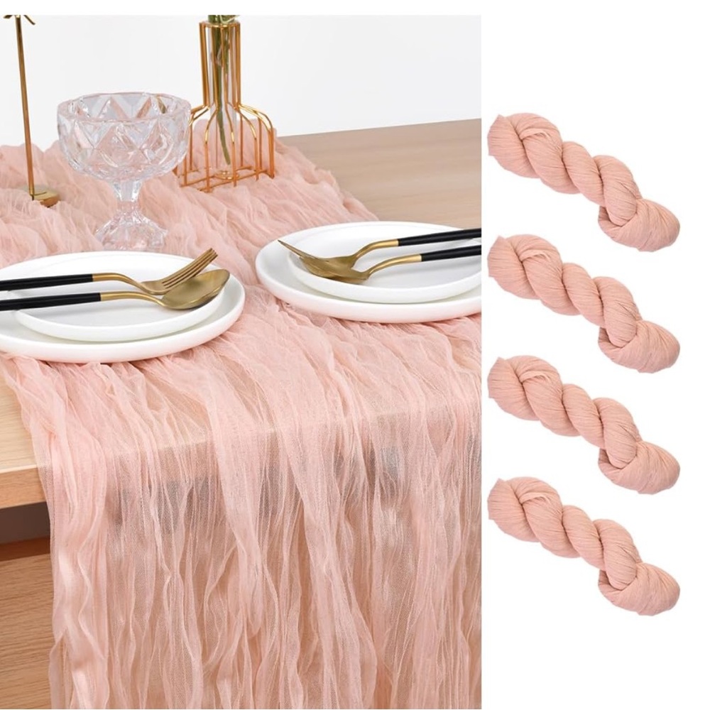 Set of 4 Peach Cheesecloth Table Runner for Home Dining